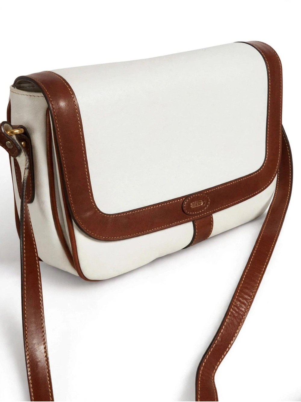 Bally Italy White and Brown Leather Crossbody Bag